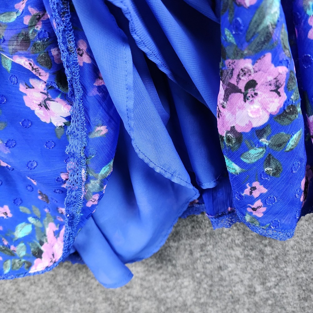 Torrid Floral Peplum Blouse Women 4 Royal Blue Good Lace Trim Clip Dot Chiffon - Picture 6 of 8